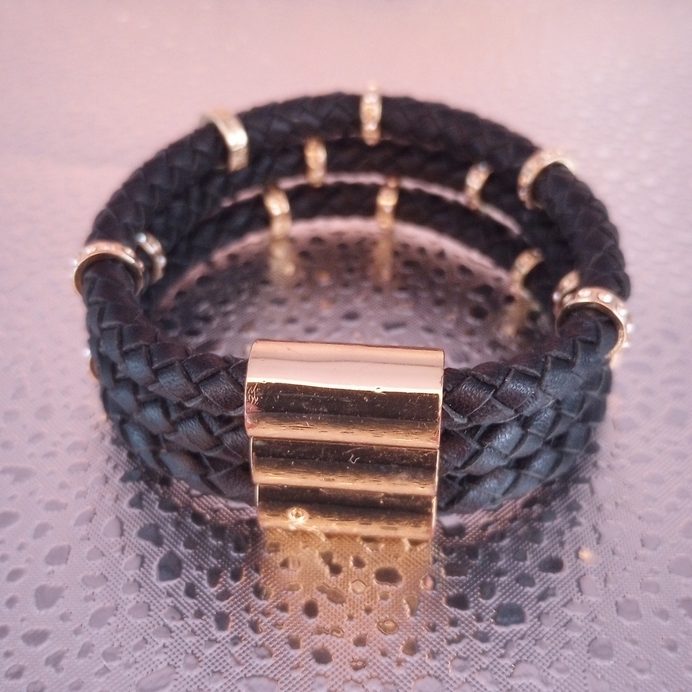 Black Braided Bracelet with Gold Accents